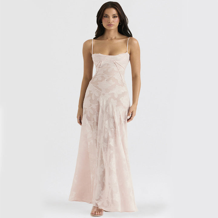 Women's Floral Lace Maxi Dress – Sweetheart Spaghetti Strap