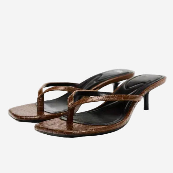 Kitten Heel Thong Sandals – Square Toe, Slim Straps, Slip-On