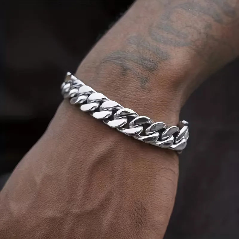 Cuban Link Bracelet Men – Polished Stainless Steel Lobster Clasp