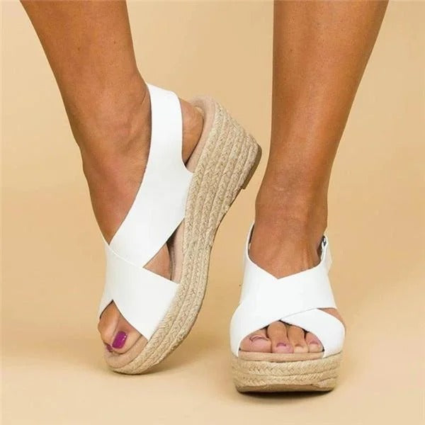 Women's Orthopedic Leather Espadrille Wedge – Adjustable Straps