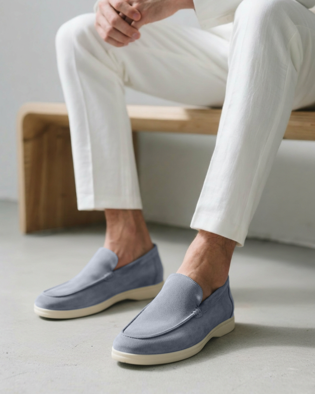 Men's Suede Loafers – Slip-On with Detailed Stitching