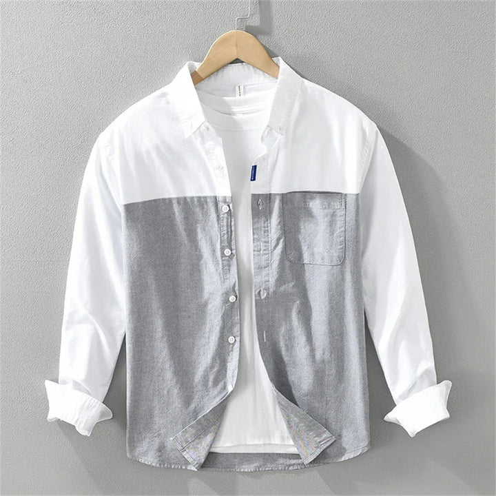 Men's Long Sleeve Button-Up Two-Tone Shirt with Chest Pocket