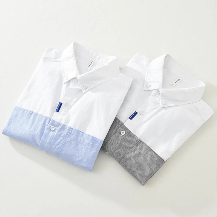 Men's Long Sleeve Button-Up Two-Tone Shirt with Chest Pocket