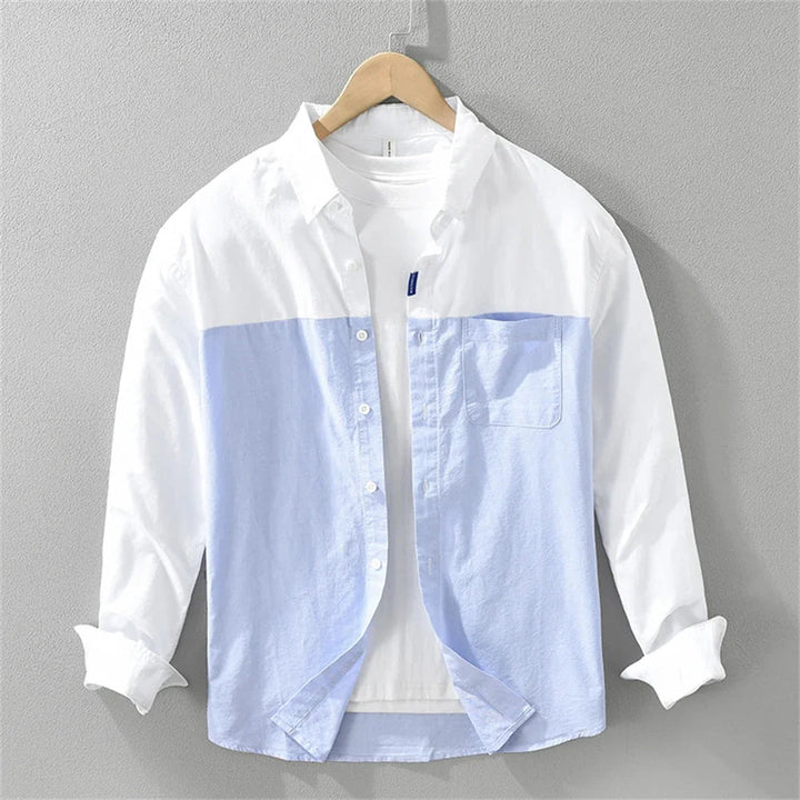 Men's Long Sleeve Button-Up Two-Tone Shirt with Chest Pocket
