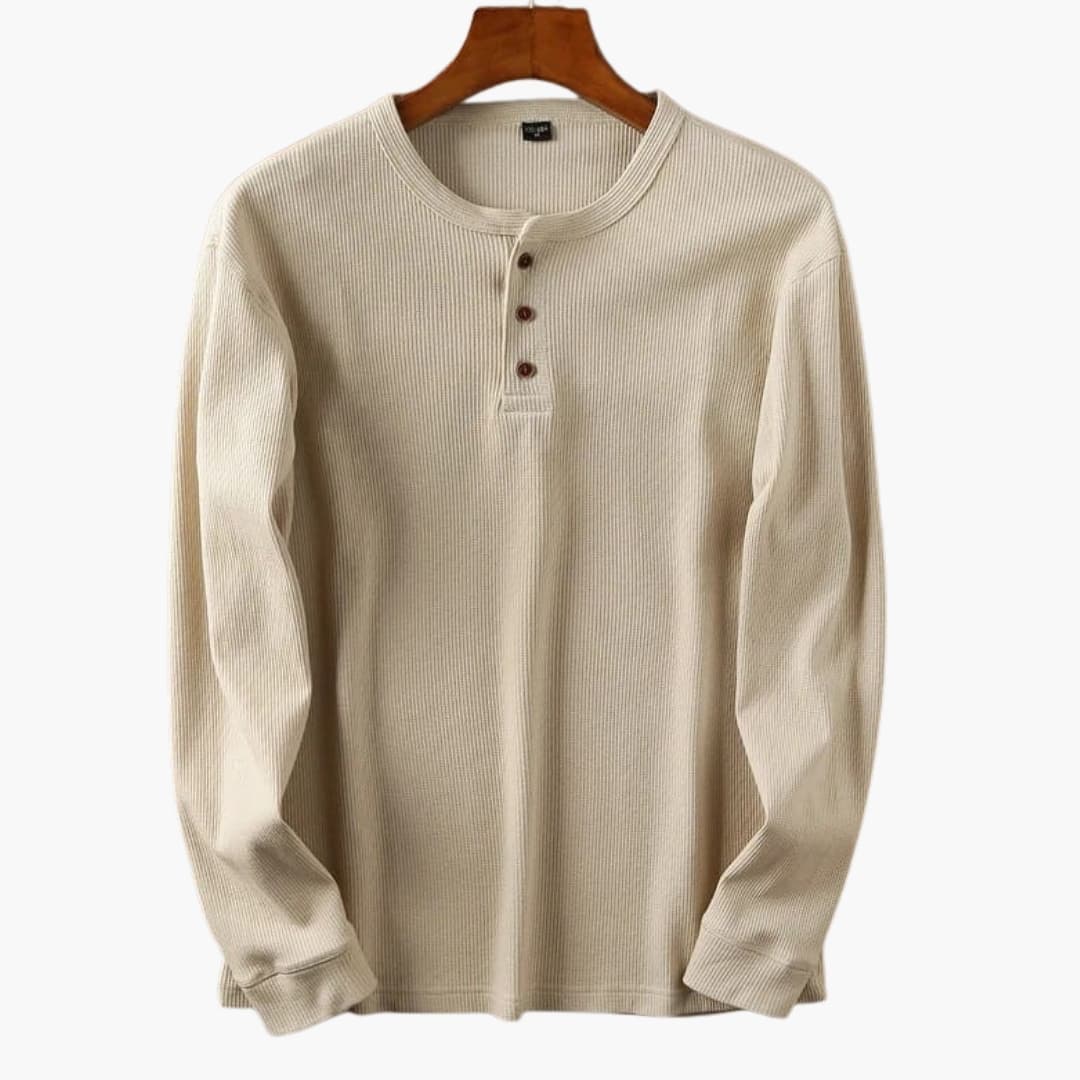 Slim Fit Long Sleeve Shirt – Men's Ribbed Structured Fabric