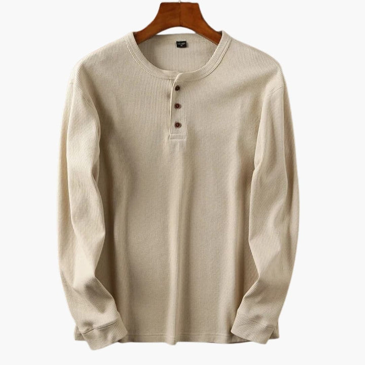 Slim Fit Long Sleeve Shirt – Men's Ribbed Structured Fabric