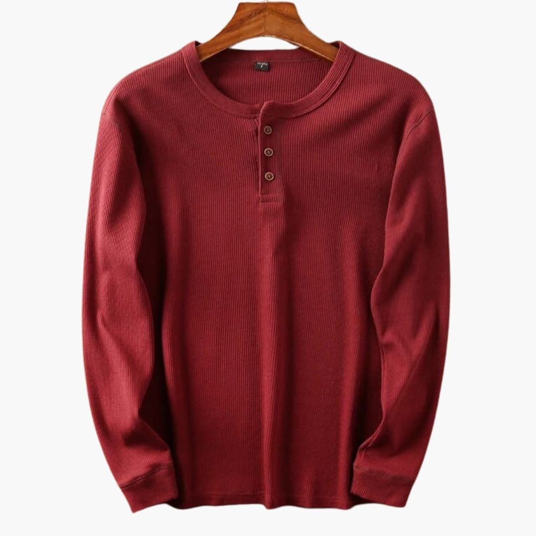Slim Fit Long Sleeve Shirt – Men's Ribbed Structured Fabric