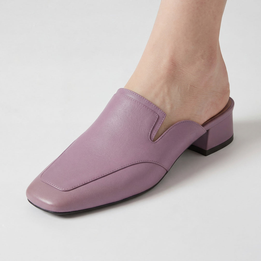 Women's Full-Grain Leather Heeled Mules Square Toe – Sheepskin Insole
