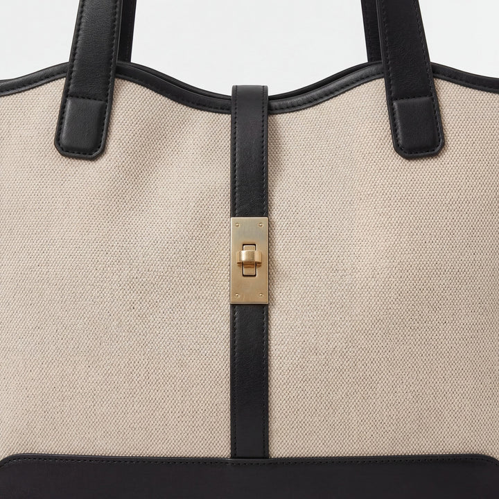 Women's Structured Canvas Tote Bag Large Capacity – Zip Double Handles