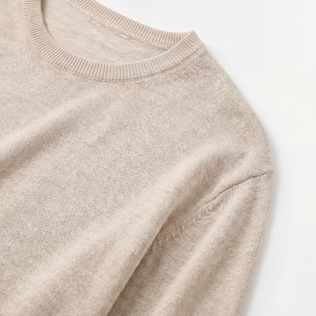 Women's Soft Knit Crew Neck Sweater – Relaxed Linen-Inspired Texture