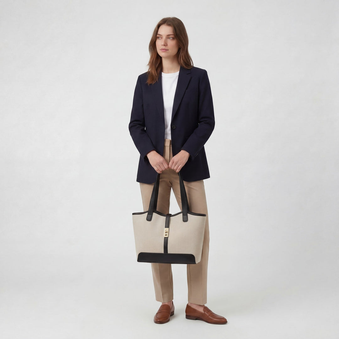 Women's Structured Canvas Tote Bag Large Capacity – Zip Double Handles