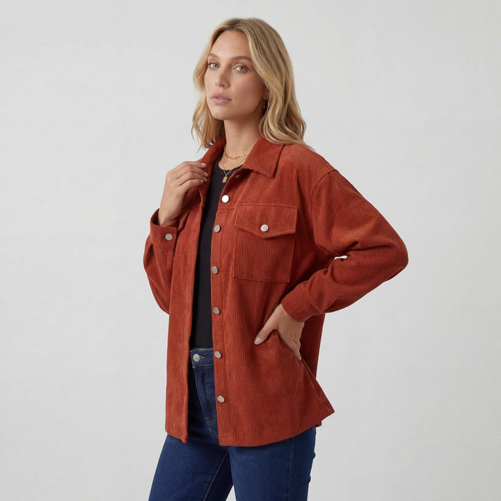 Women's Corduroy Overshirt – Button Front Relaxed Fit Long Sleeve