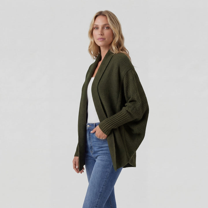 Women's Open-Front Knit Cardigan – Oversized Batwing Shawl Collar
