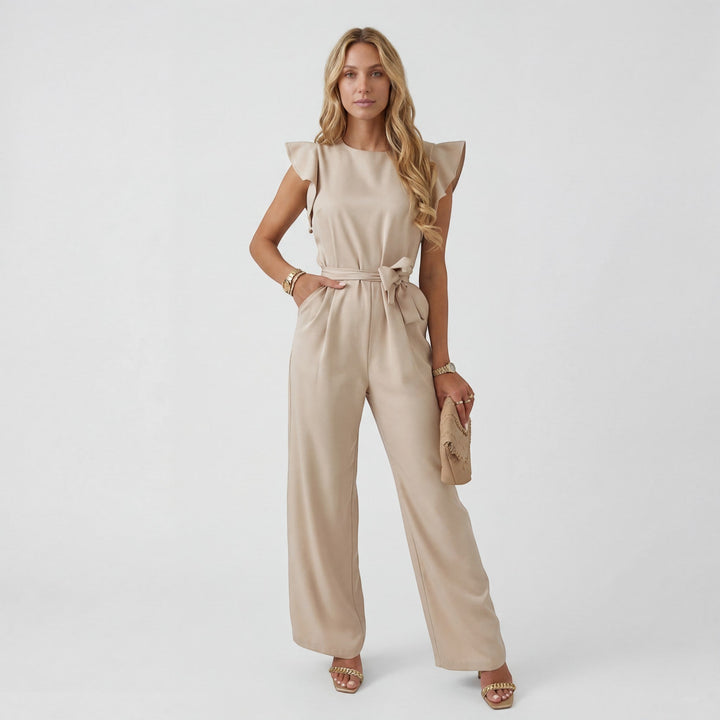 Women's Woven Fabric Jumpsuit – High Waist Wide Leg Short Sleeve