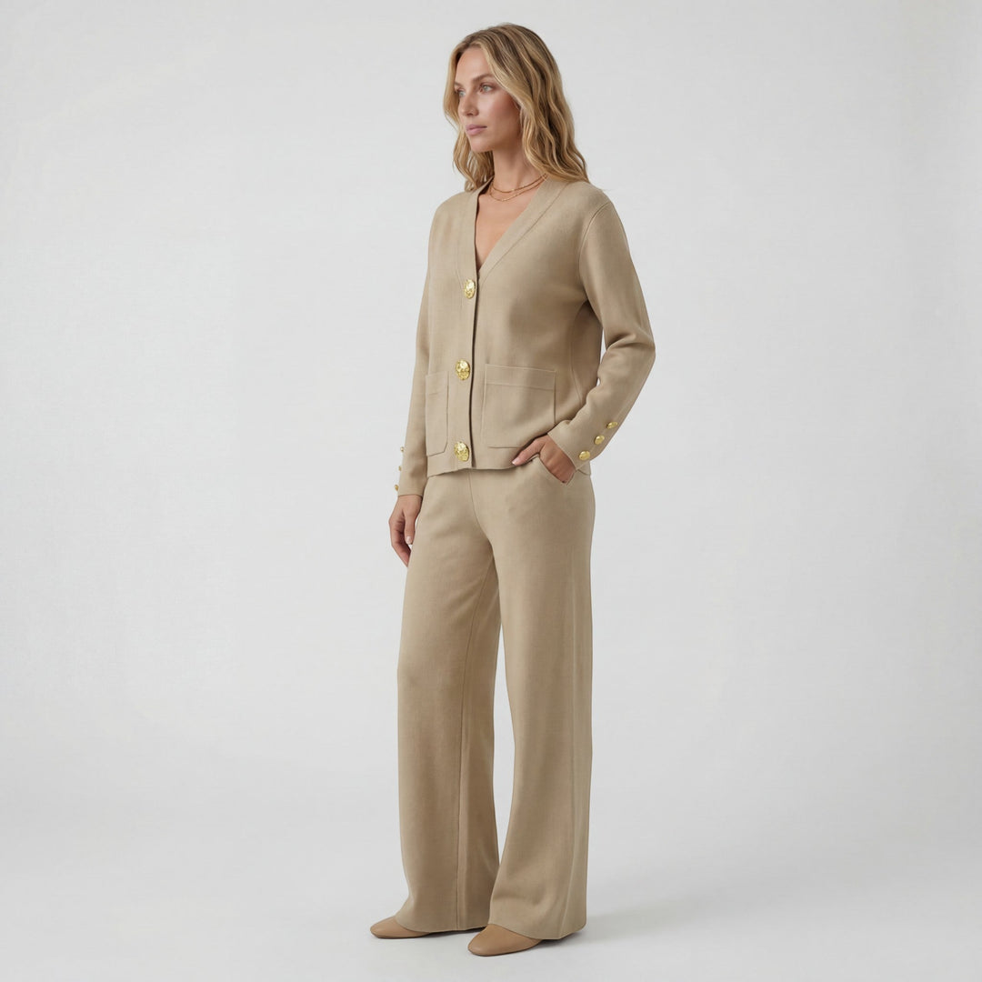 Women's Acrylic Knit Set – Cardigan Wide Leg Pants Relaxed Two-Piece