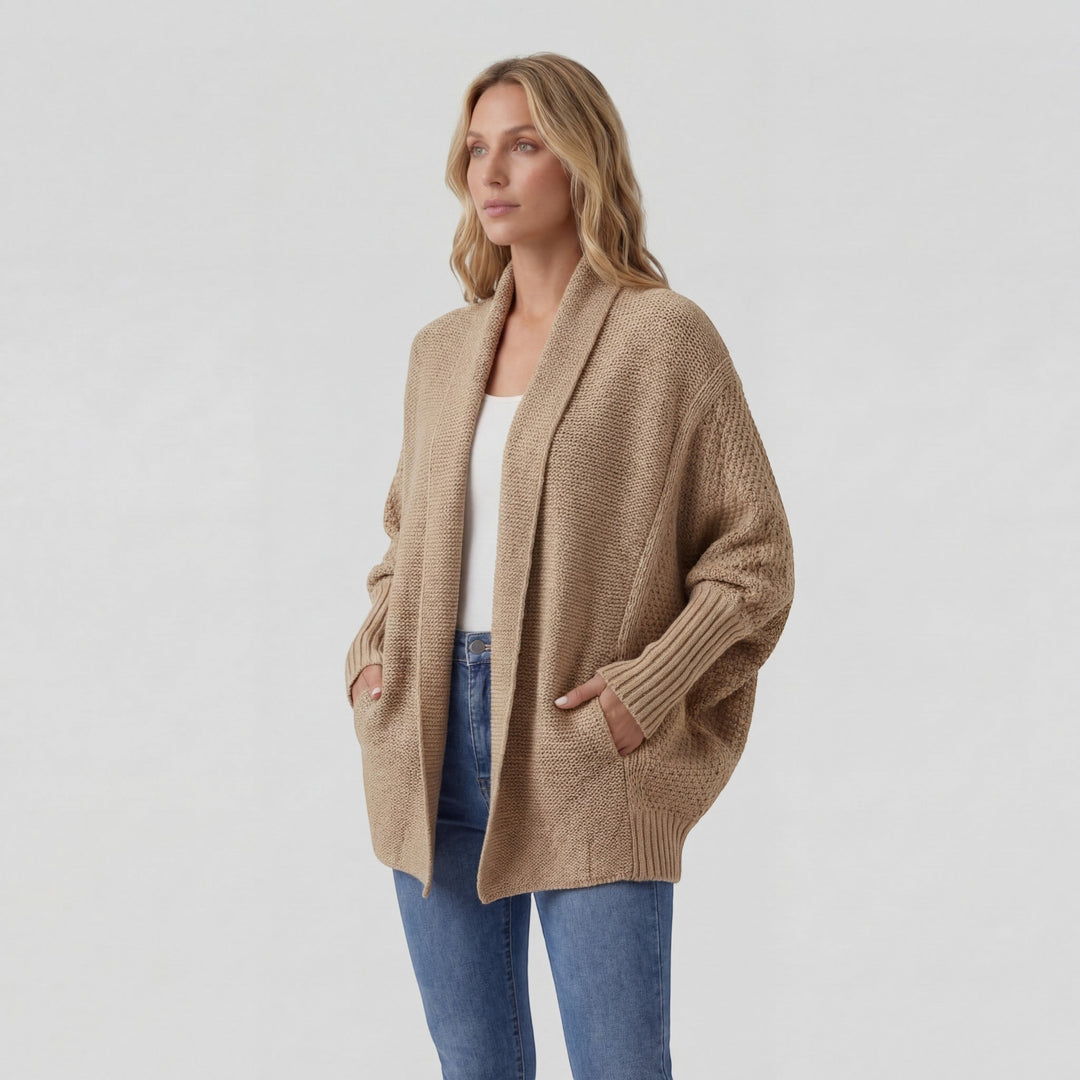 Women's Open-Front Knit Cardigan – Oversized Batwing Shawl Collar