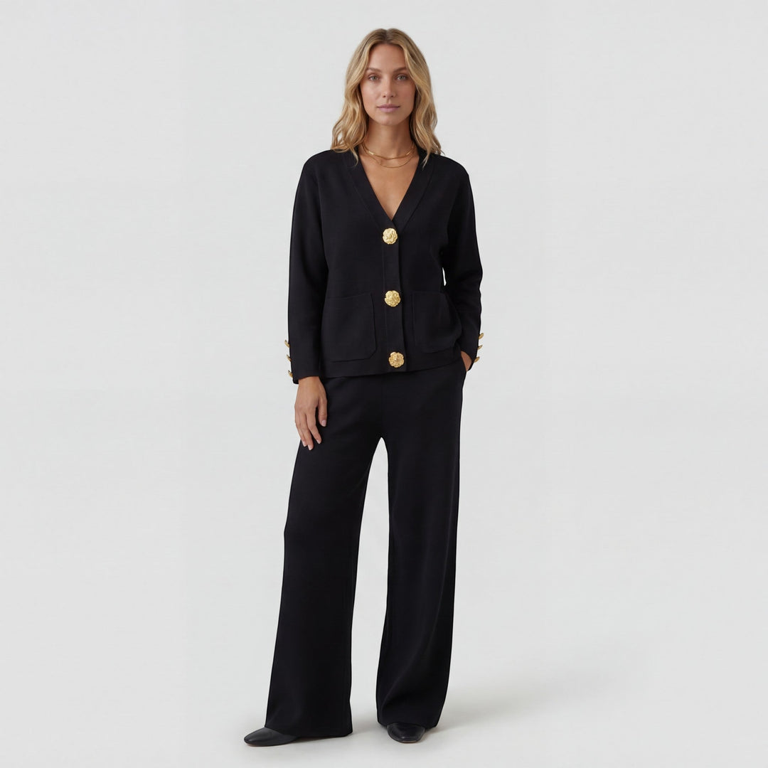 Women's Acrylic Knit Set – Cardigan Wide Leg Pants Relaxed Two-Piece