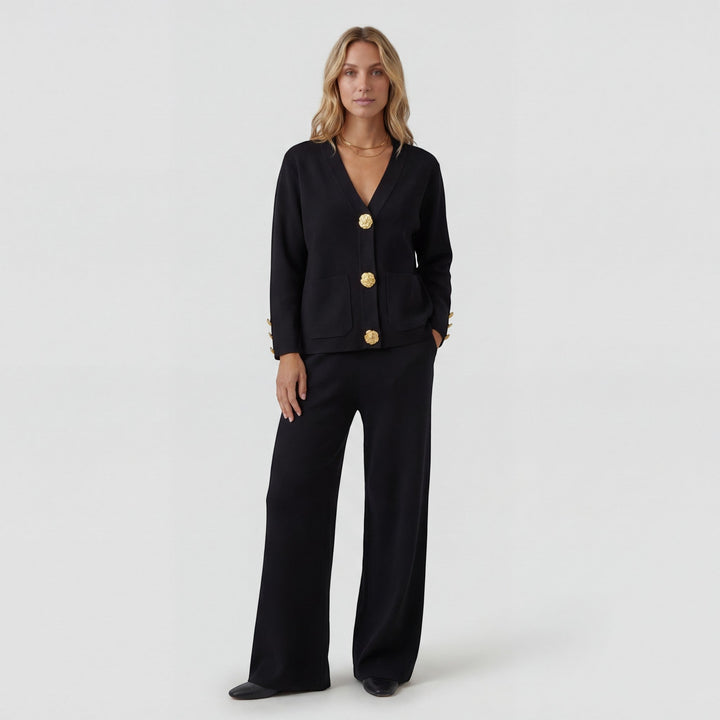 Women's Acrylic Knit Set – Cardigan Wide Leg Pants Relaxed Two-Piece