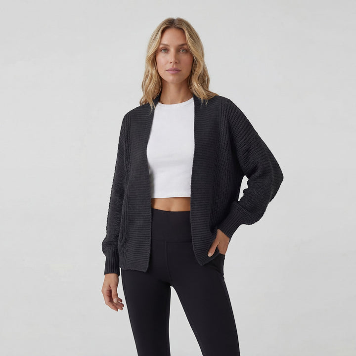 Women's Open-Front Acrylic Knit Cardigan – Relaxed Batwing Sleeve