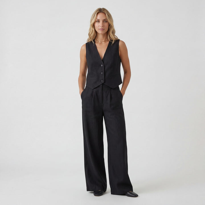 Women's Cotton Vest and Wide Leg Pants Set – Sleeveless Co-Ord