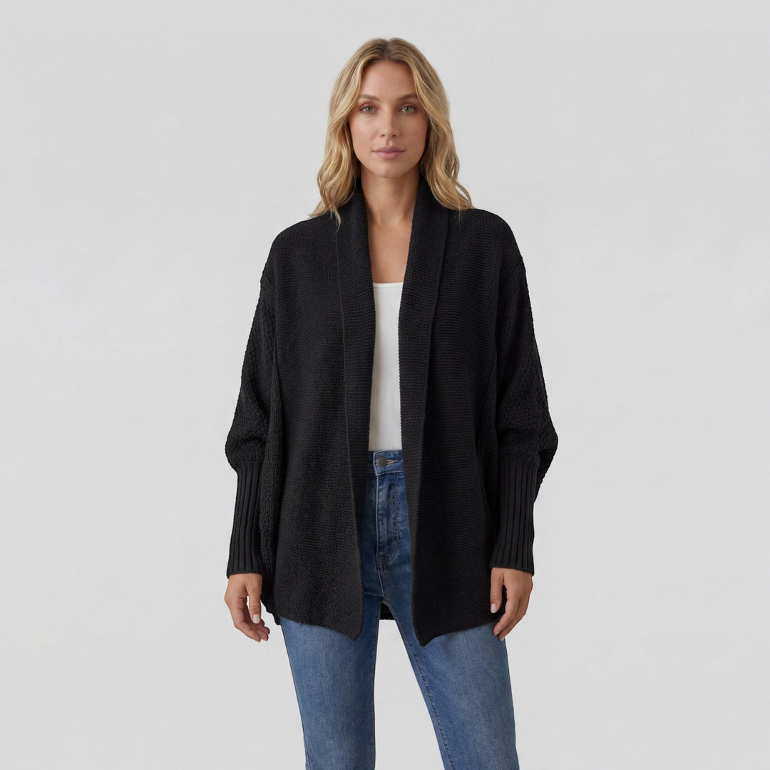 Women's Open-Front Knit Cardigan – Oversized Batwing Shawl Collar