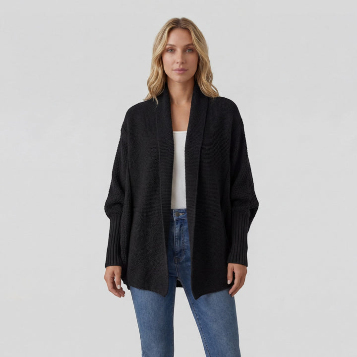 Women's Open-Front Knit Cardigan – Oversized Batwing Shawl Collar
