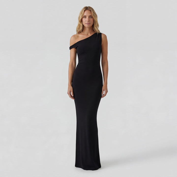 Women's Stretch Knit One-Shoulder Maxi Dress – Sleeveless Bodycon