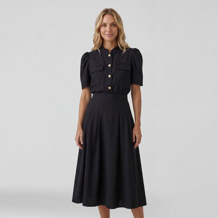 Women's Lightweight Acrylic Blouse Midi Skirt Set – Defined Waist Co-Ord