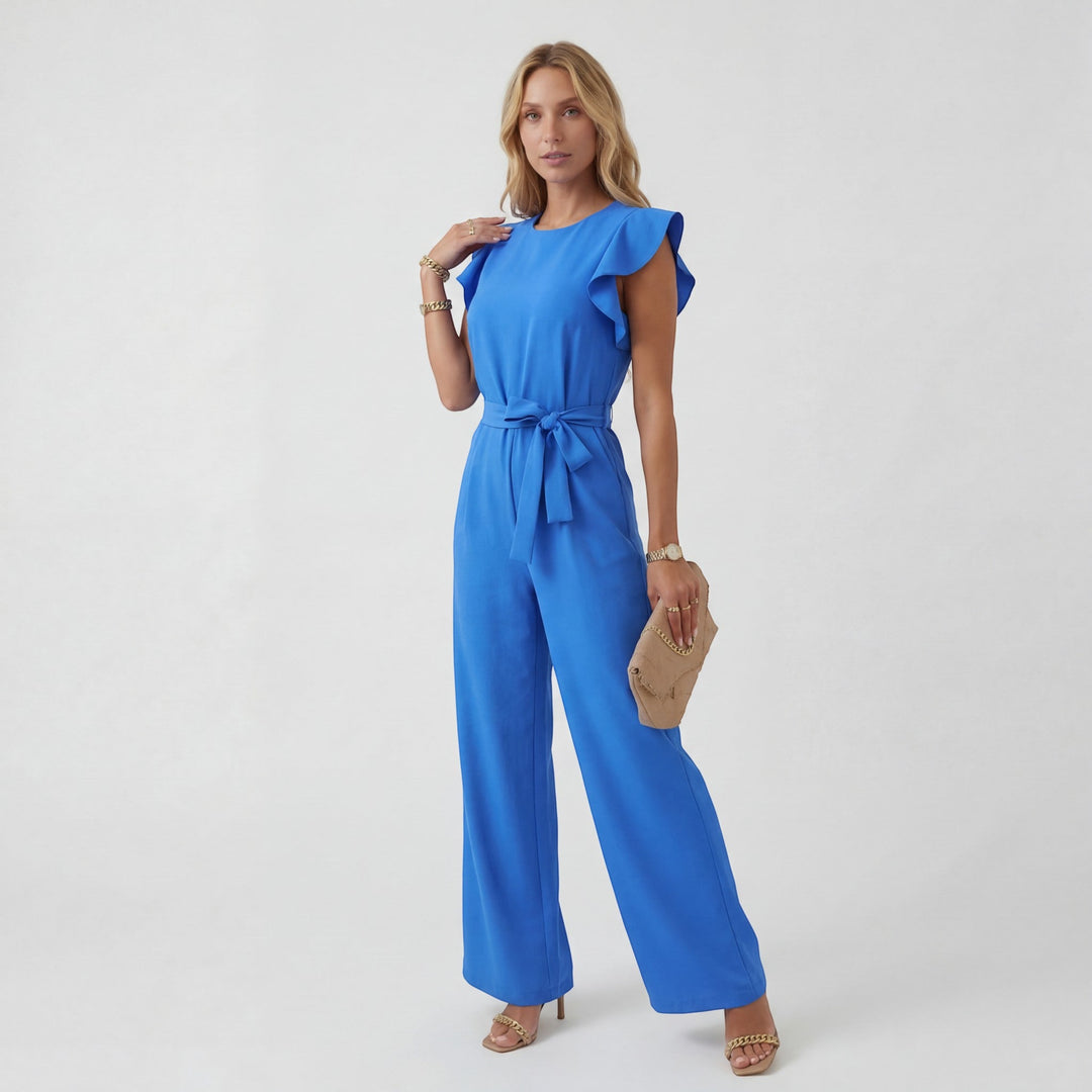 Women's Woven Fabric Jumpsuit – High Waist Wide Leg Short Sleeve