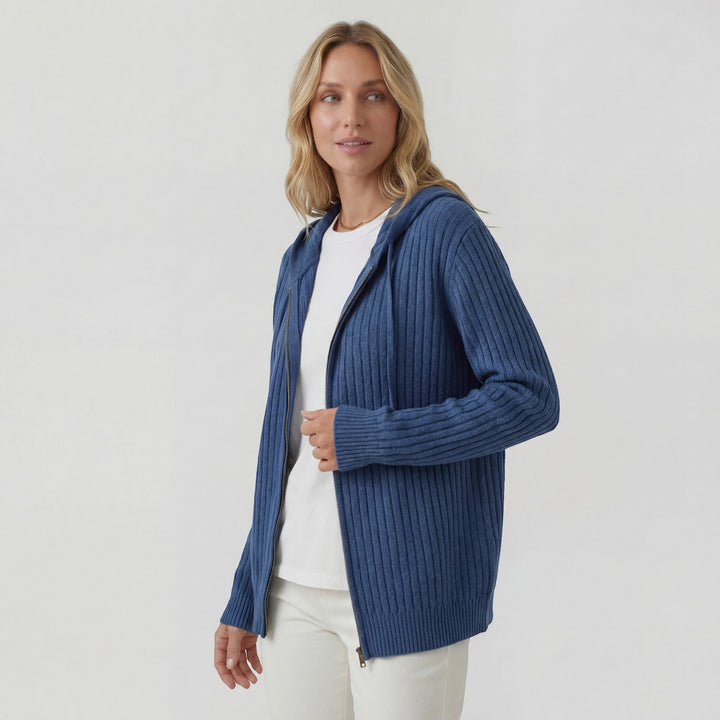 Women's Ribbed Knit Zip-Up Hoodie Cardigan – Oversized Full-Zip Style