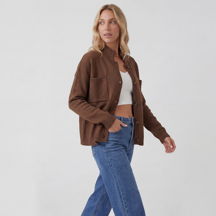 Women's Acrylic Knit Cardigan – Button Front Relaxed Fit Long Sleeve