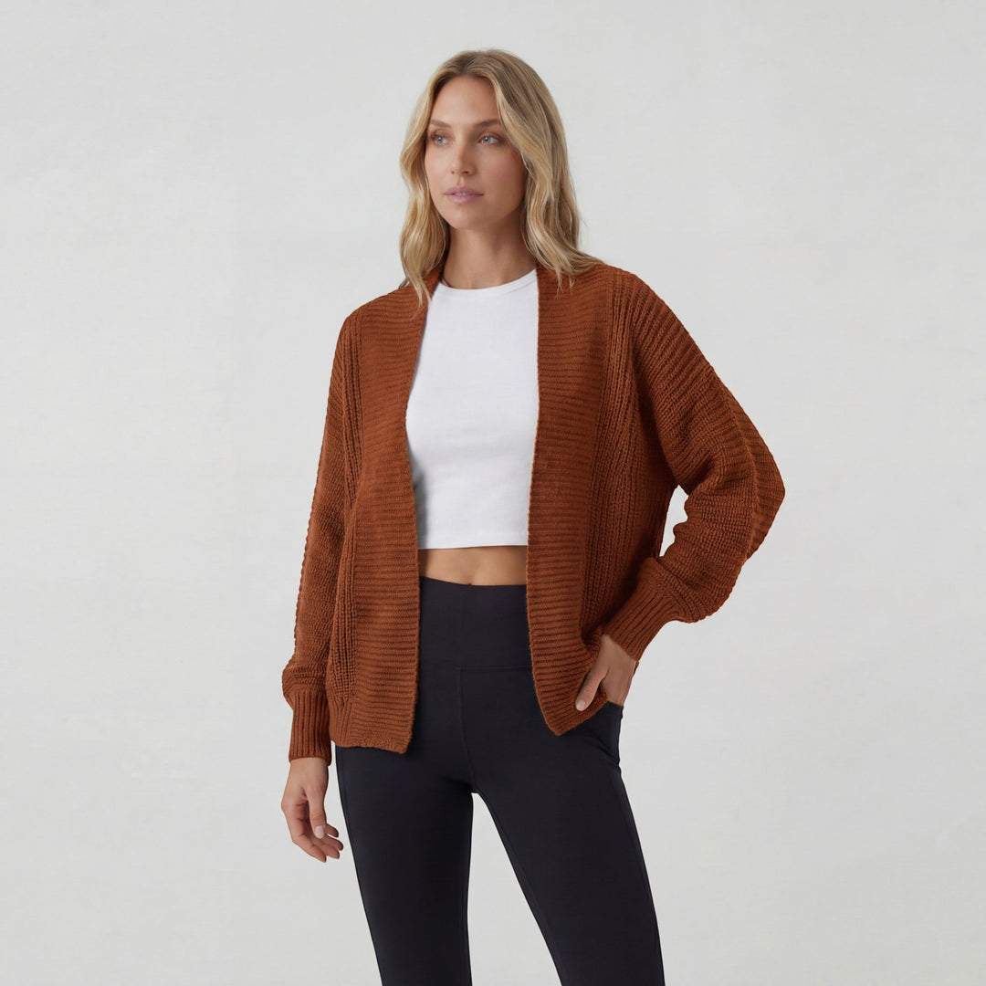 Women's Open-Front Acrylic Knit Cardigan – Relaxed Batwing Sleeve