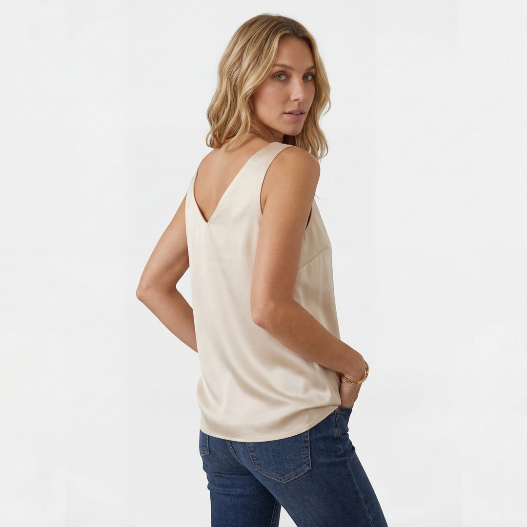 Women's Silk V-Neck Top Sleeveless Blouse – Relaxed Lightweight