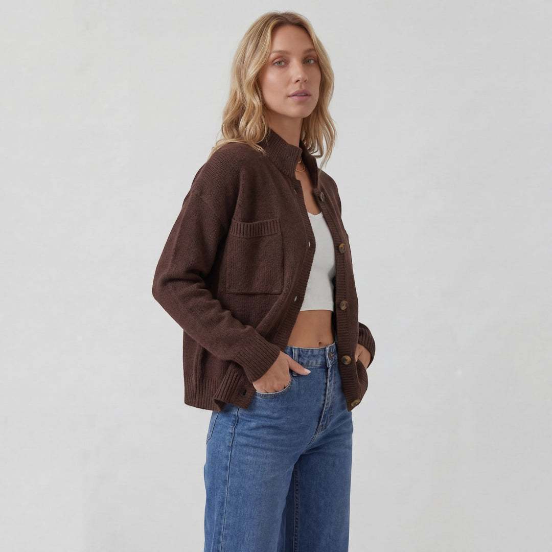 Women's Acrylic Knit Cardigan – Button Front Relaxed Fit Long Sleeve