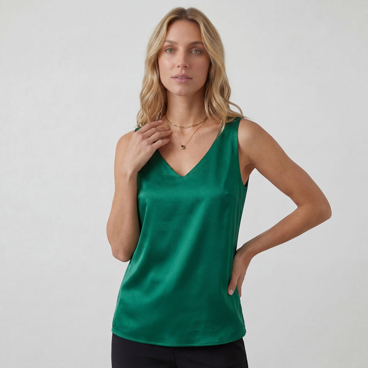 Women's Silk V-Neck Top Sleeveless Blouse – Relaxed Lightweight