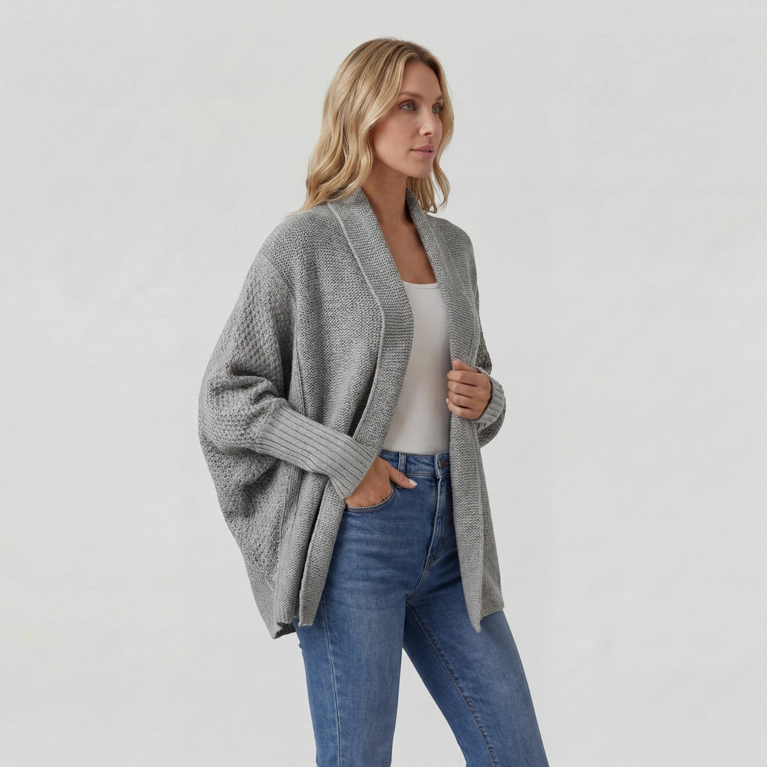 Women's Open-Front Knit Cardigan – Oversized Batwing Shawl Collar