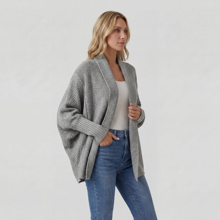 Women's Open-Front Knit Cardigan – Oversized Batwing Shawl Collar