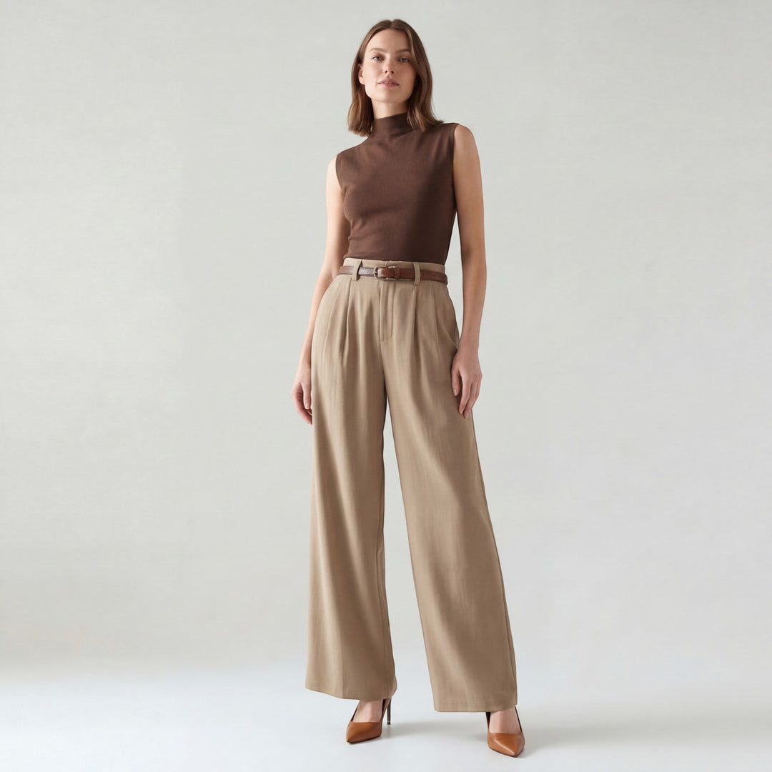 Women's Woven High-Waist Wide Leg Pants – Lightweight Structured Fit