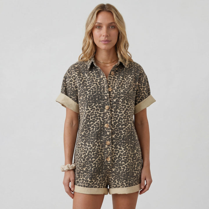 Women's Woven Fabric Romper Lightweight Short Sleeve – Elastic Waist