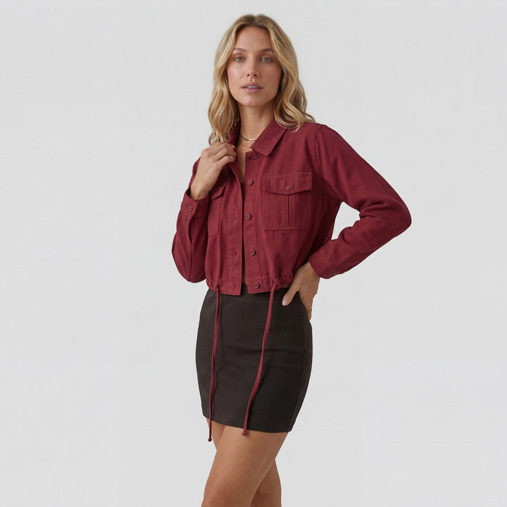 Women's Cotton Blend Cropped Jacket – Button Front Relaxed Fit Lightweight
