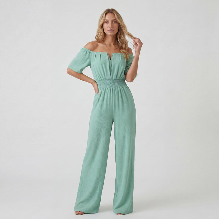Women's Woven Jumpsuit Off Shoulder – Wide Leg Relaxed Lightweight