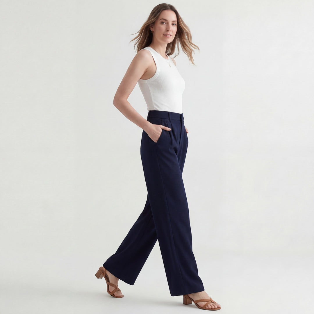 Women's Cotton Wide Leg Pants – Structured Waist Ankle Length Relaxed