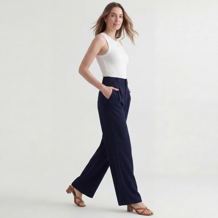 Women's Cotton Wide Leg Pants – Structured Waist Ankle Length Relaxed