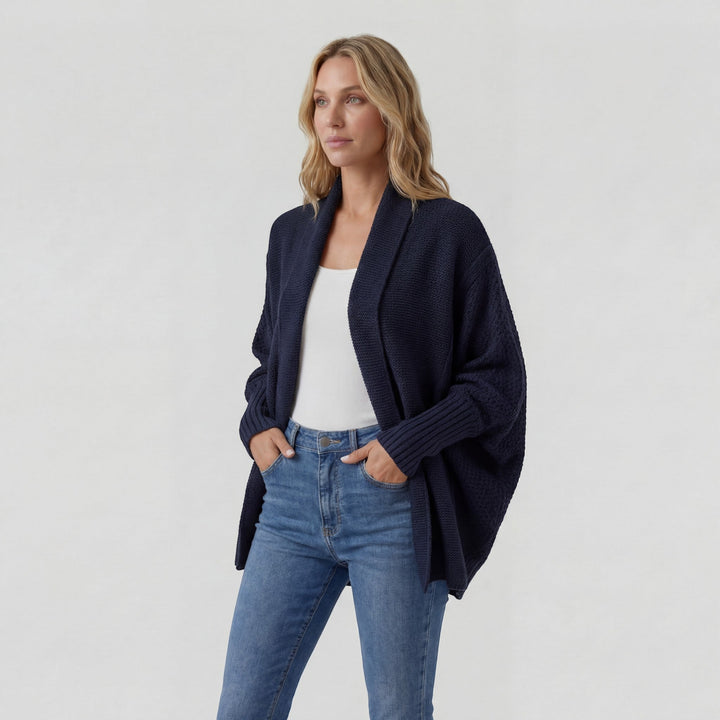 Women's Open-Front Knit Cardigan – Oversized Batwing Shawl Collar