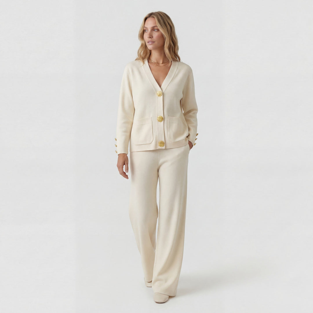 Women's Acrylic Knit Set – Cardigan Wide Leg Pants Relaxed Two-Piece