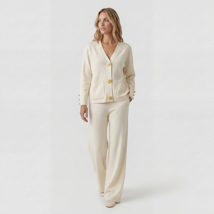 Women's Acrylic Knit Set – Cardigan Wide Leg Pants Relaxed Two-Piece