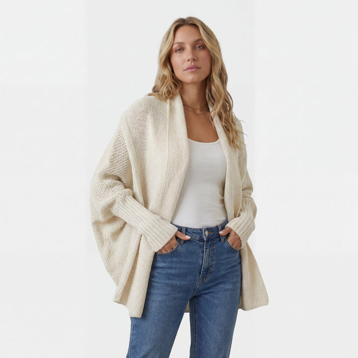 Women's Open-Front Knit Cardigan – Oversized Batwing Shawl Collar