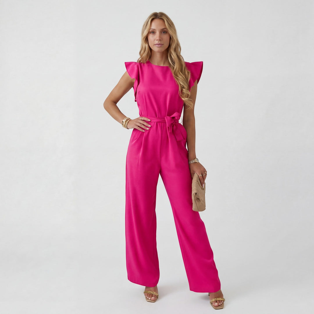 Women's Woven Fabric Jumpsuit – High Waist Wide Leg Short Sleeve