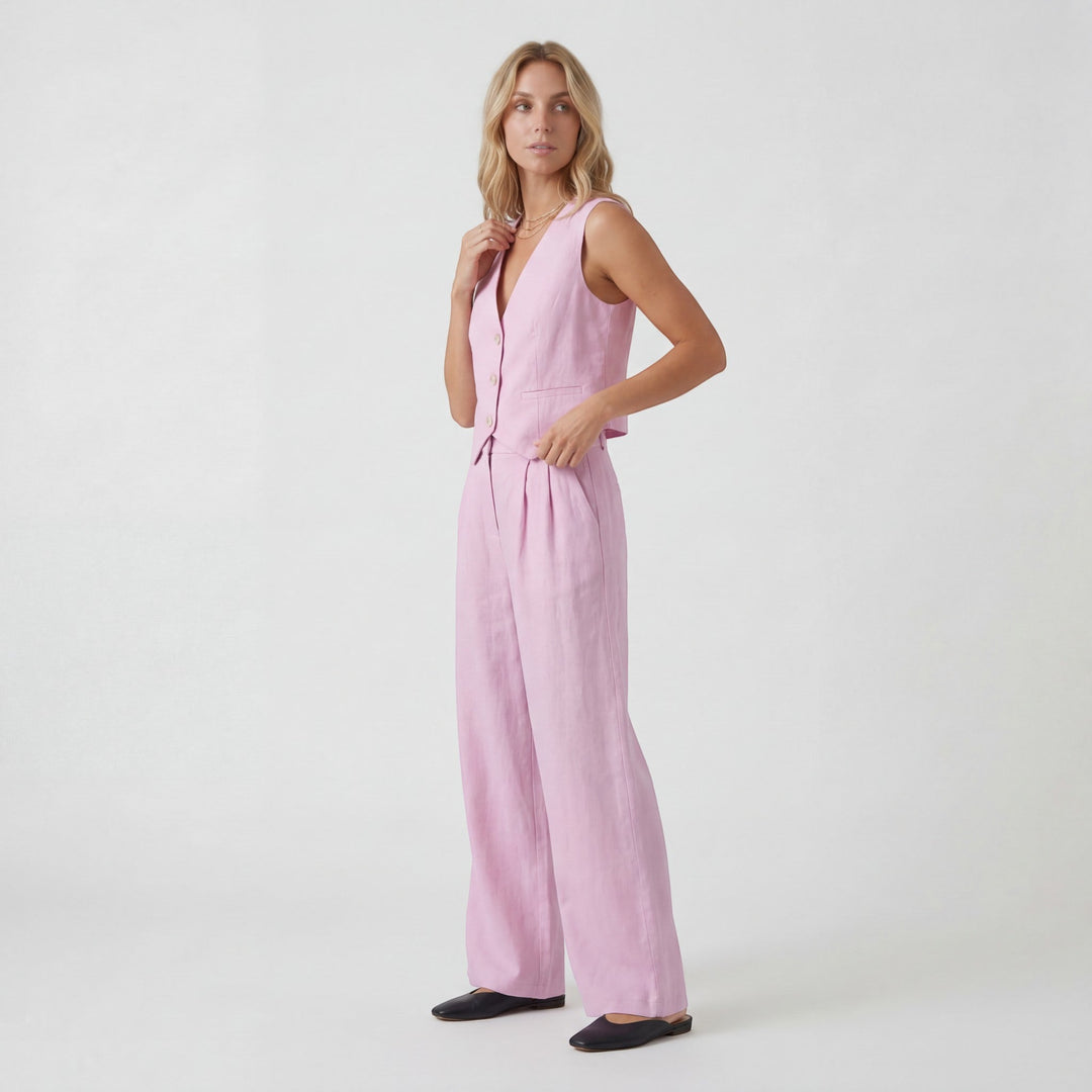 Women's Cotton Vest and Wide Leg Pants Set – Sleeveless Co-Ord