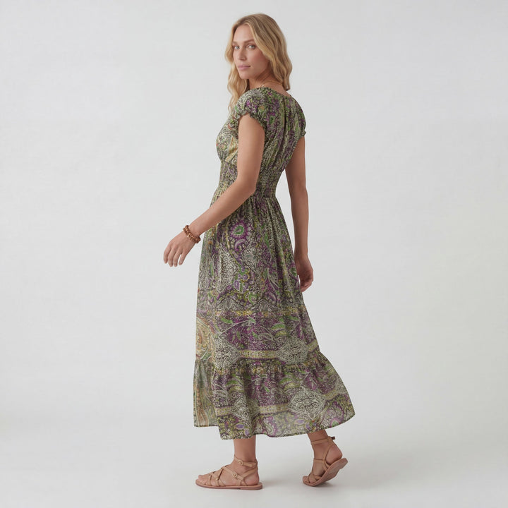 Women's Woven Fabric Maxi Dress Bohemian V-Neck – Relaxed Flowing